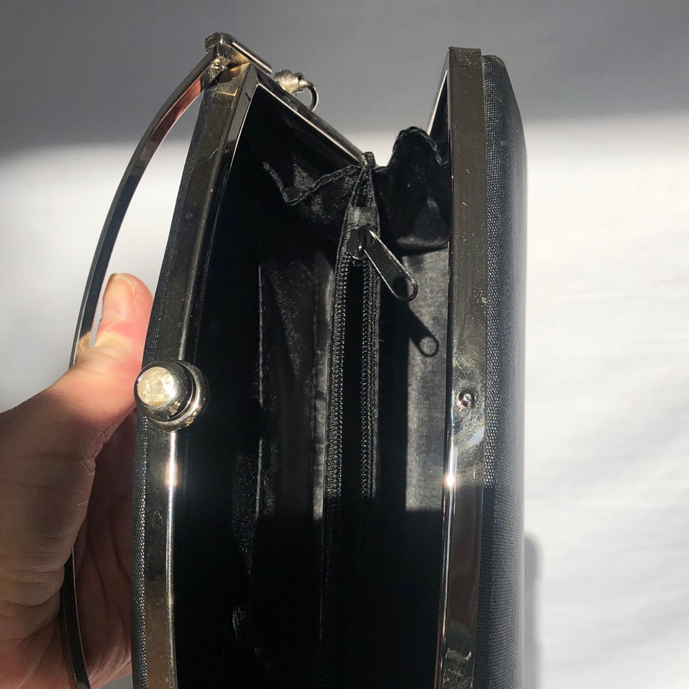 Classic Black Hard Bodied Evening Bag With Silver-Tone  Hardware - Picture 4 of 14